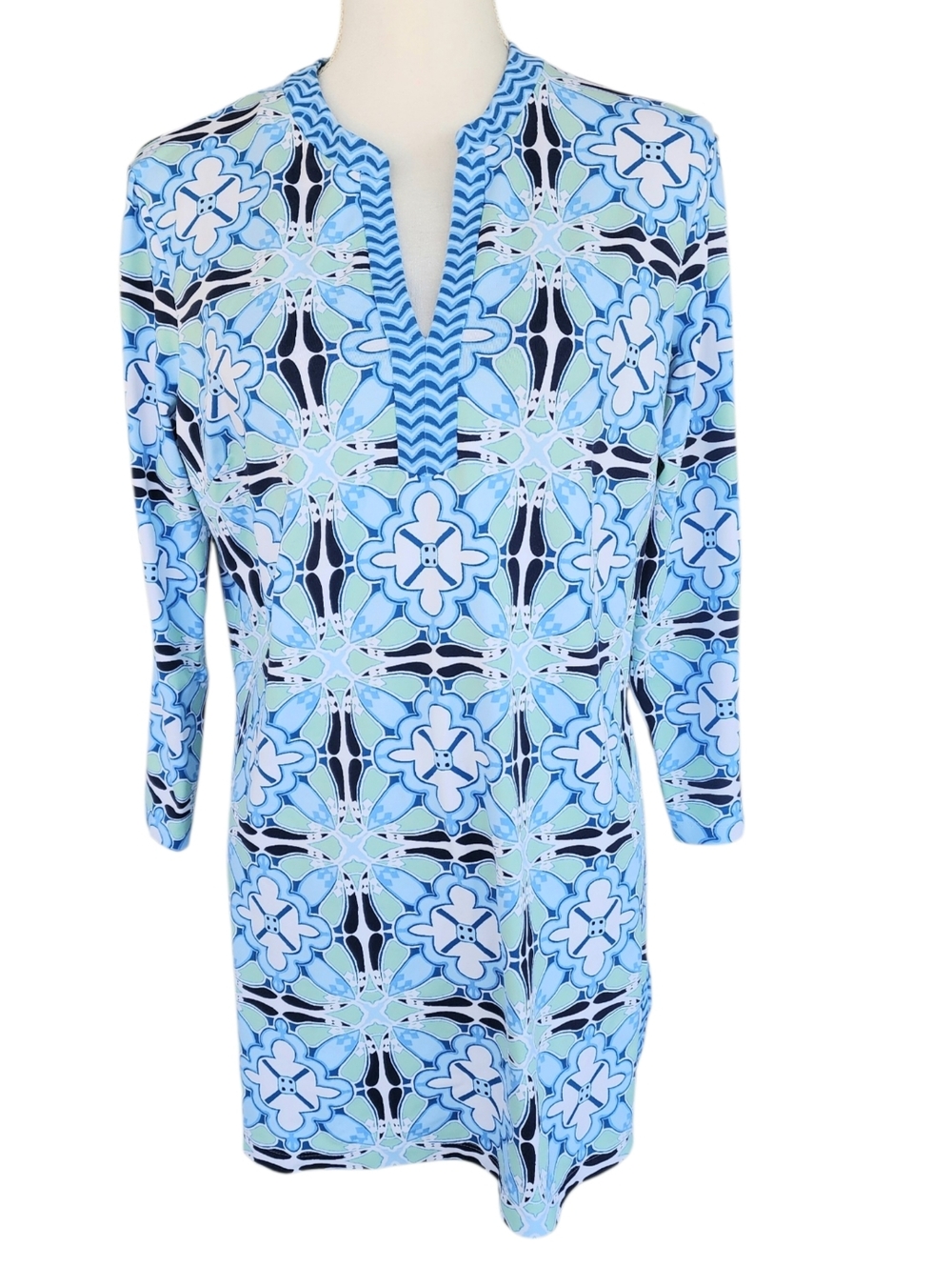 J Mclaughlin Blue Floral Geo Print Kids One-Piece